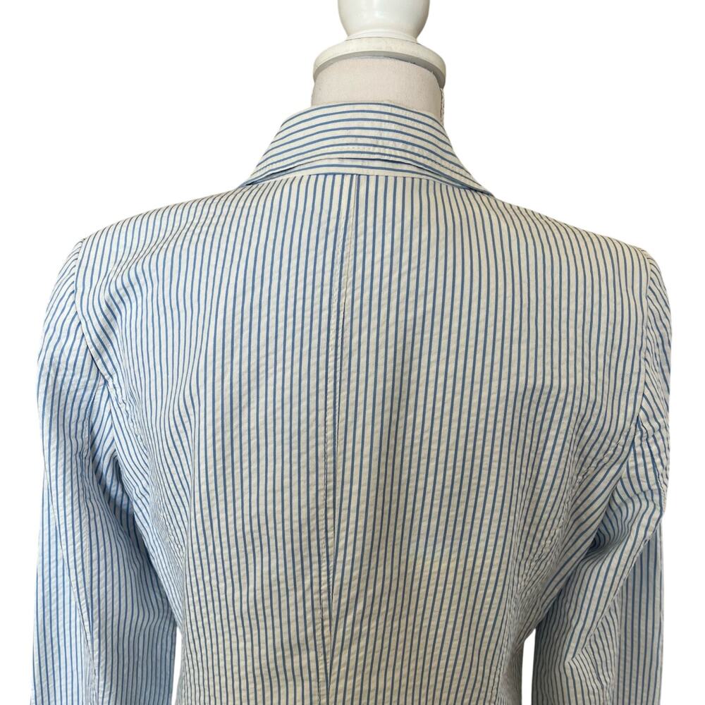 Tommy Hilfiger Blazer Women's Size Large Blue White Striped 100% Cotton Lined - Picture 6 of 11